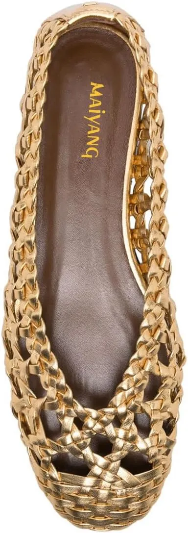 Maiyang Women Round Toe Cutout Braided Ballet Flats Slip on Solid Color Flat Sandals Fashion Office Casual Shoes Size 4-16 US