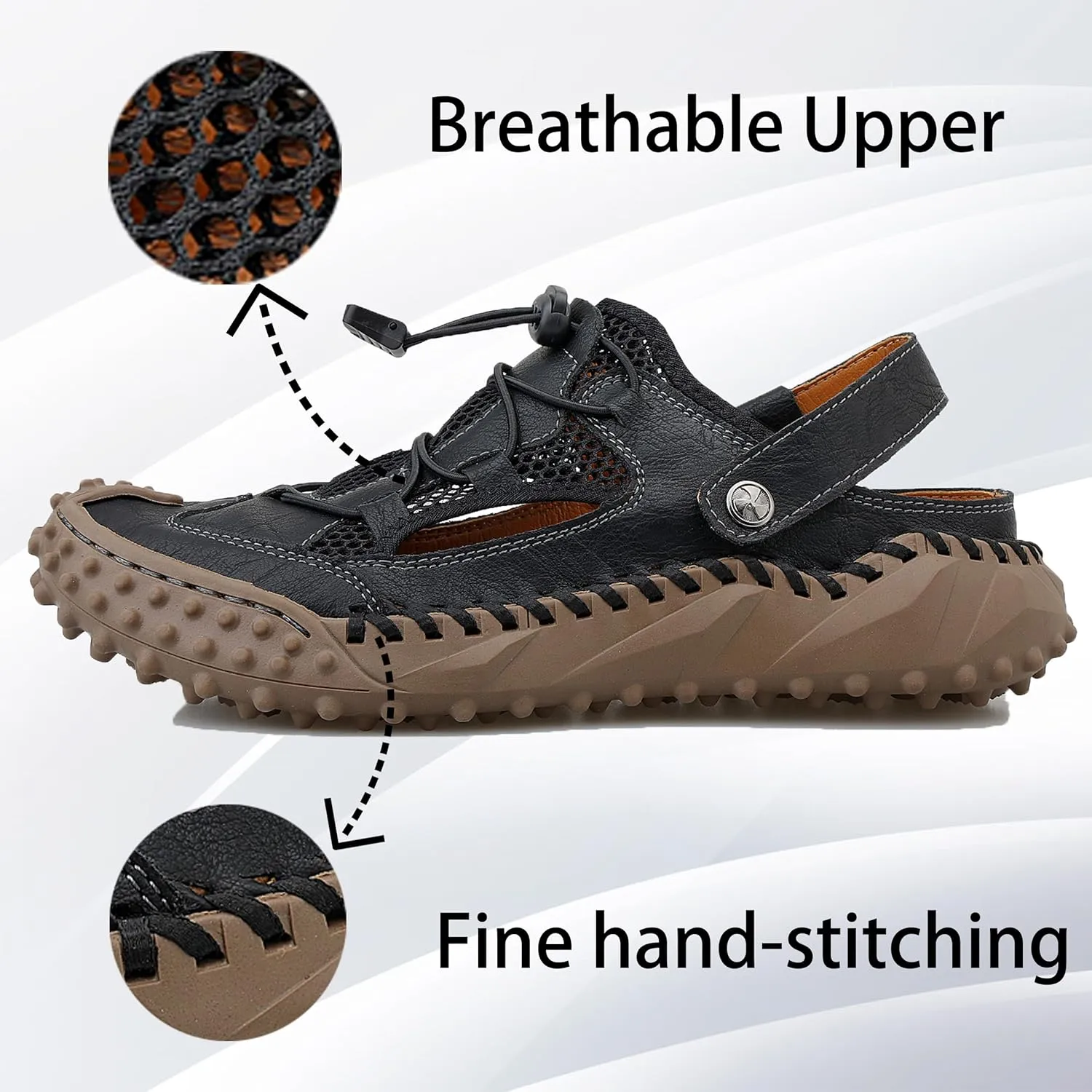 MAIZUN Men's Closed Toe Leather Sandals Adjustable Slip-on Fisherman Hiking Shoes Casual Outdoors Lightweight Walking Summer Beach Mule Sandals Size 7-11