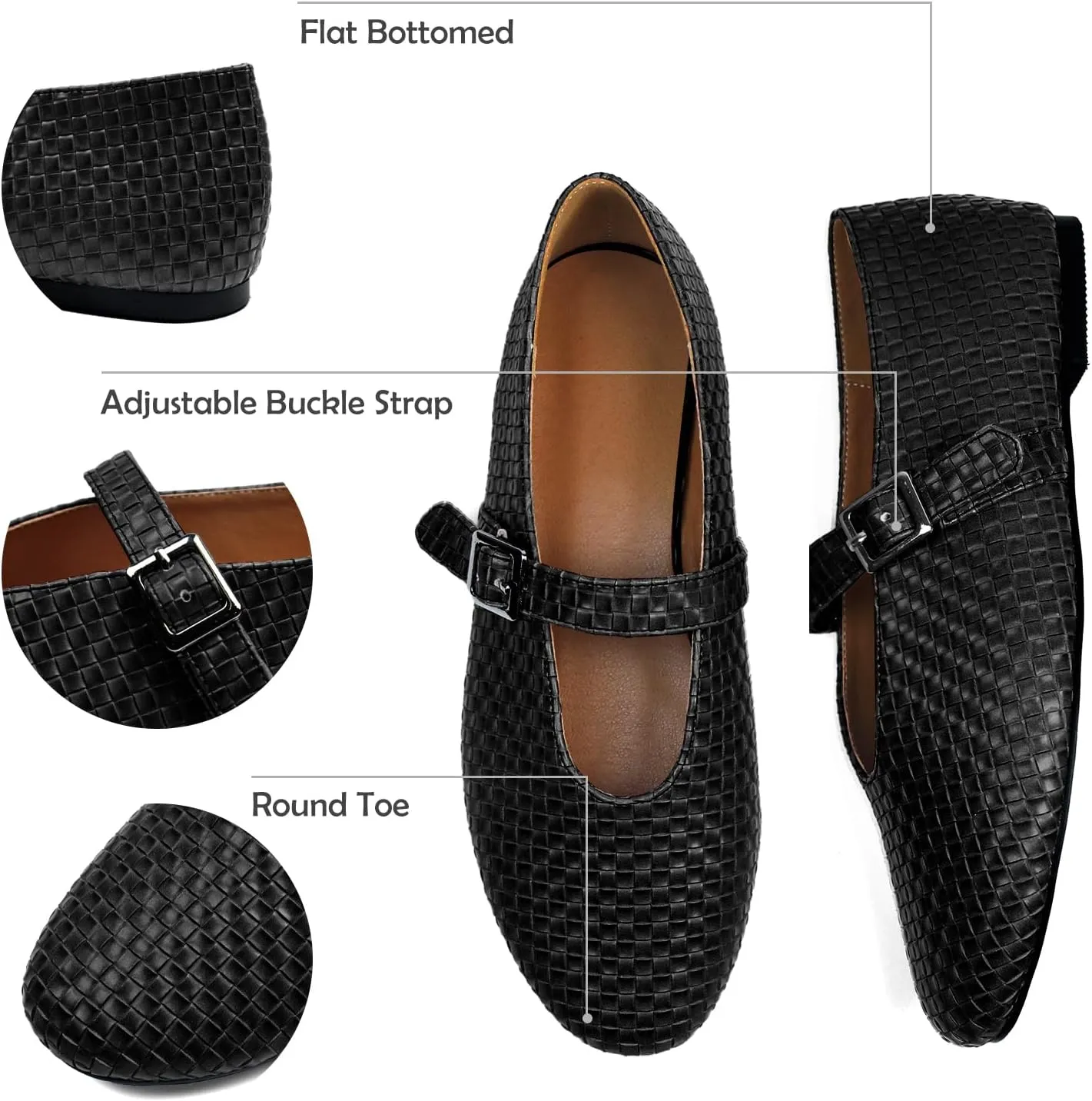 Mary Jane Shoes Women Ballet Flats with Buckle Strap Round Toe Wide Width Closed Toe Flats for Women Dressy