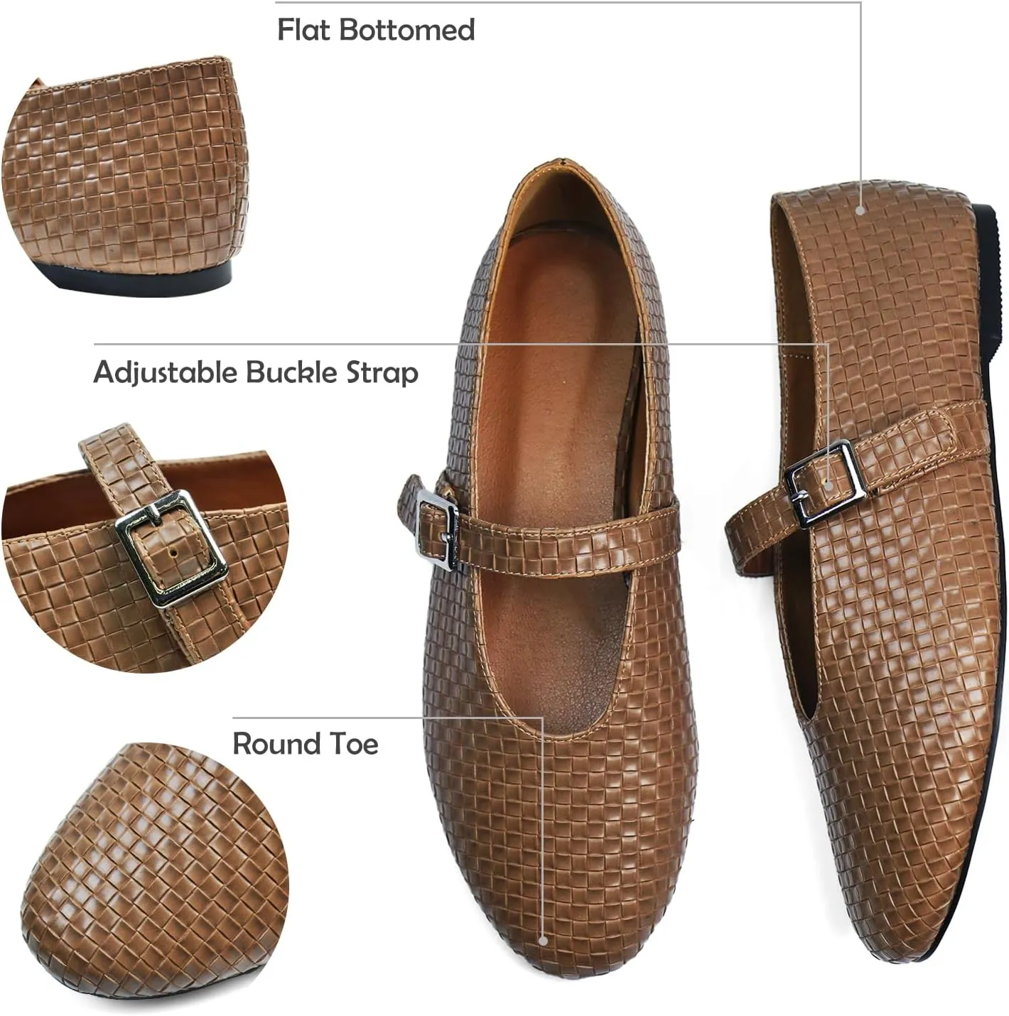 Mary Jane Shoes Women Ballet Flats with Buckle Strap Round Toe Wide Width Closed Toe Flats for Women Dressy