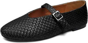 Mary Jane Shoes Women Ballet Flats with Buckle Strap Round Toe Wide Width Closed Toe Flats for Women Dressy