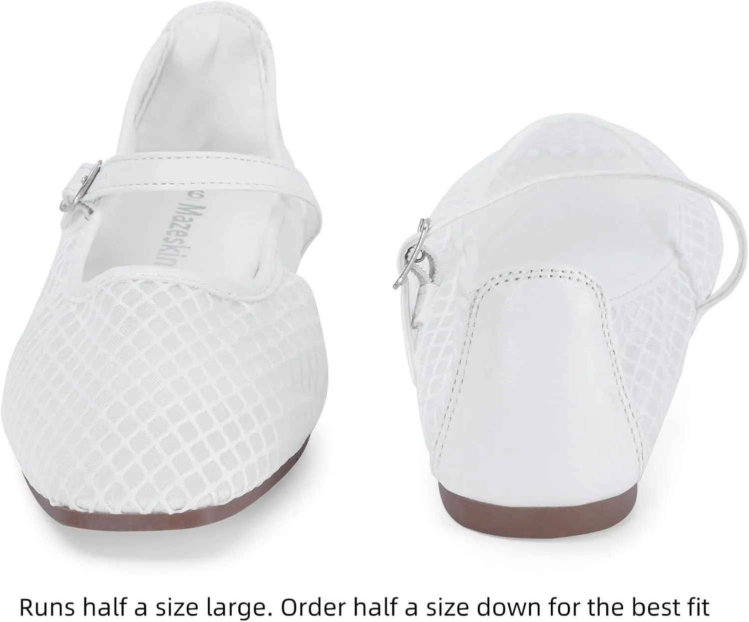 mazeskin Womens Mesh Memory Foam Ballet Flats Square Toe Shoes Ladies Comfortable Buckle Strap Ballerina Shoes with Rhinestone