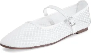 mazeskin Womens Mesh Memory Foam Ballet Flats Square Toe Shoes Ladies Comfortable Buckle Strap Ballerina Shoes with Rhinestone