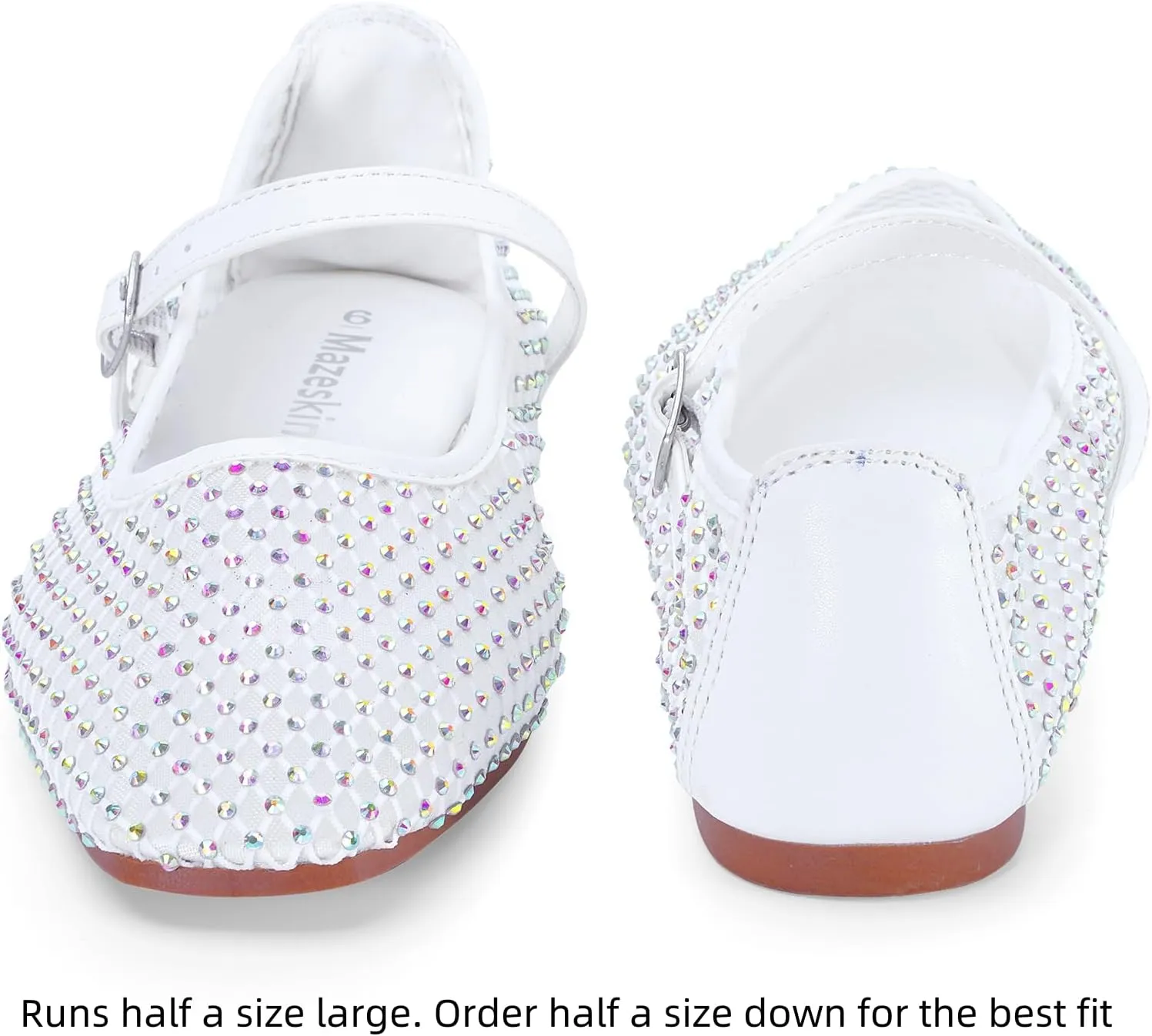 mazeskin Womens Mesh Memory Foam Ballet Flats Square Toe Shoes Ladies Comfortable Buckle Strap Ballerina Shoes with Rhinestone