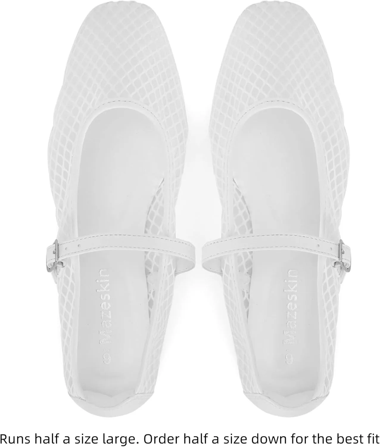 mazeskin Womens Mesh Memory Foam Ballet Flats Square Toe Shoes Ladies Comfortable Buckle Strap Ballerina Shoes with Rhinestone