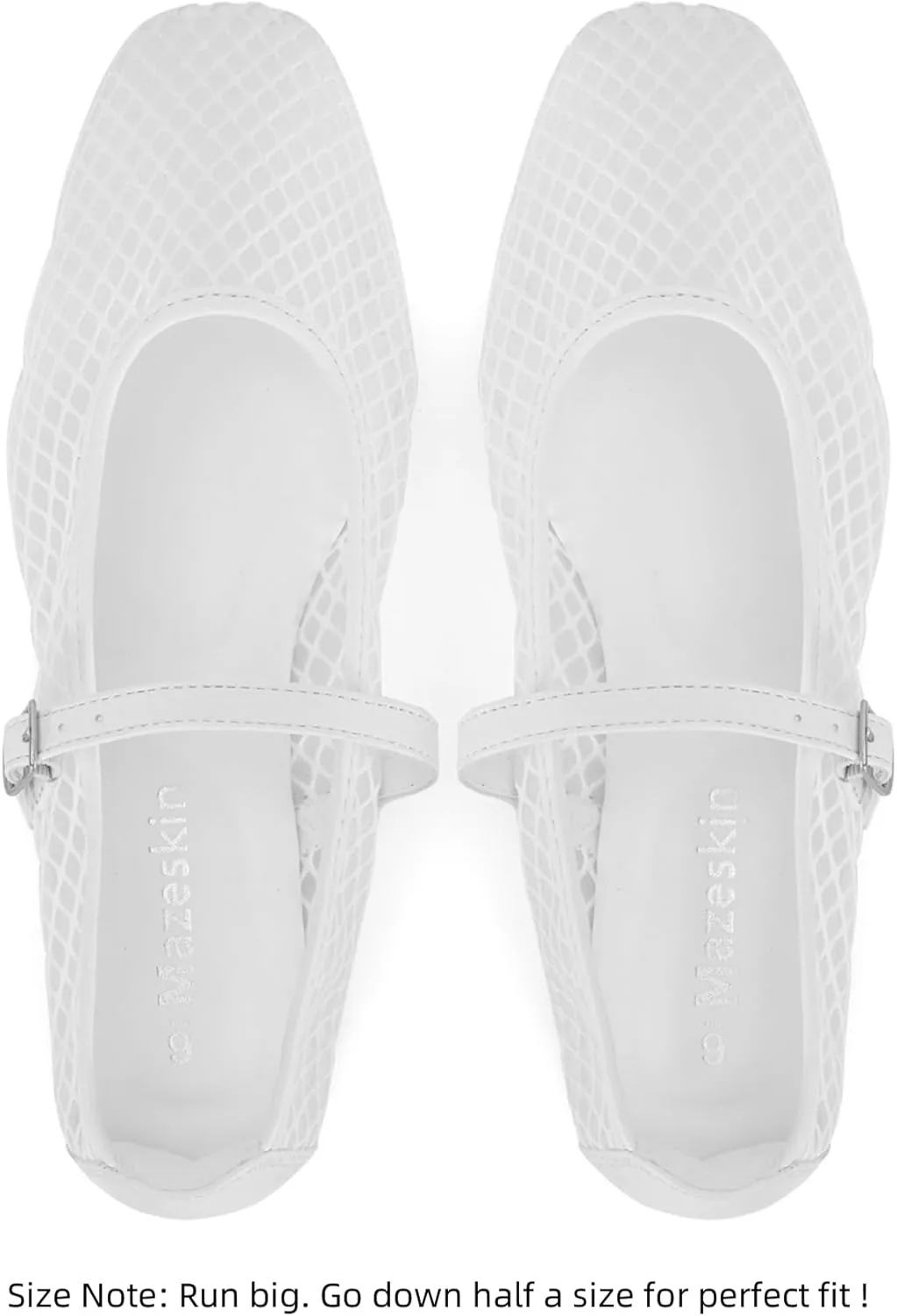 mazeskin Womens Mesh Memory Foam Ballet Flats Square Toe Shoes Ladies Comfortable Buckle Strap Ballerina Shoes with Rhinestone