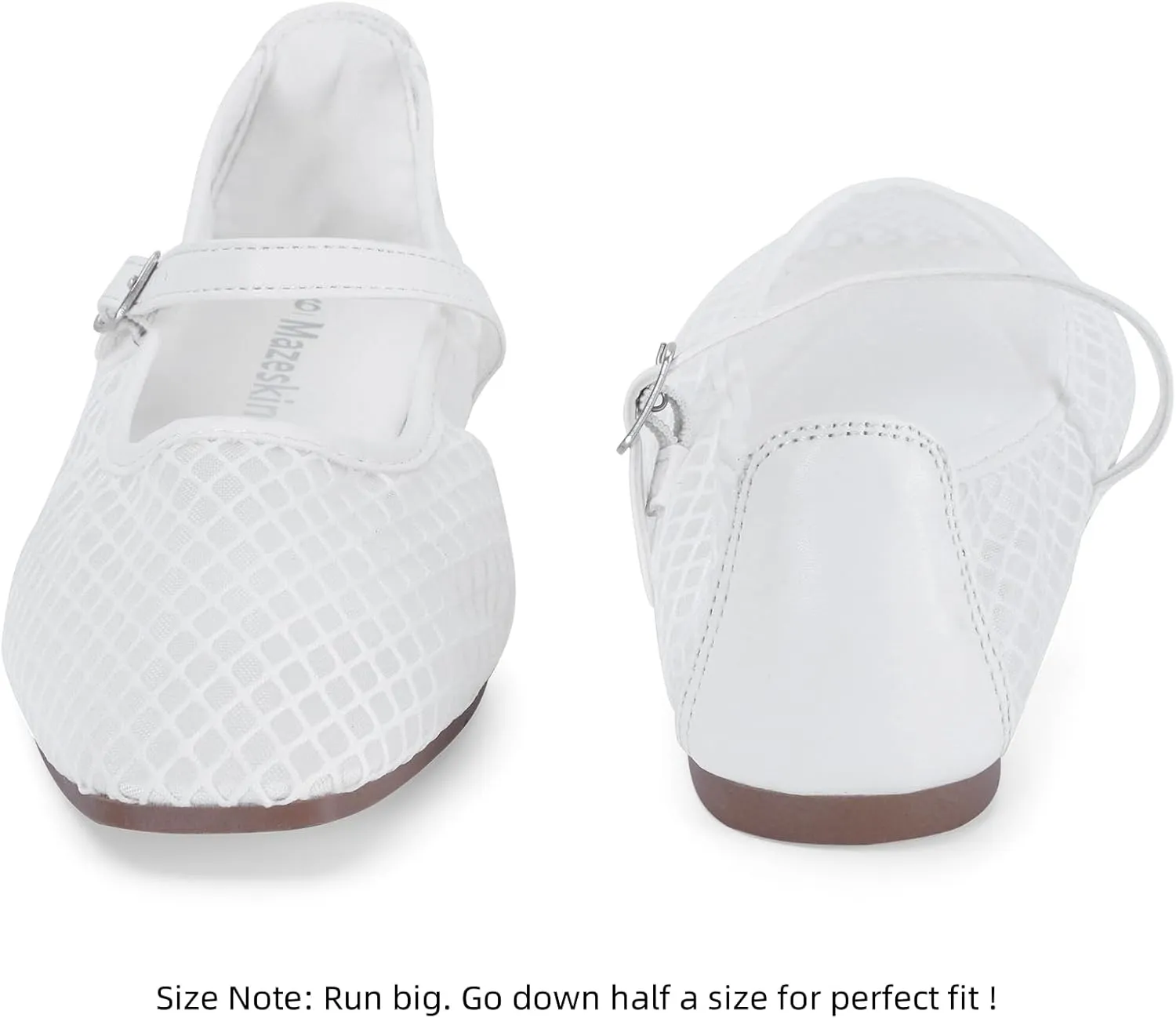 mazeskin Womens Mesh Memory Foam Ballet Flats Square Toe Shoes Ladies Comfortable Buckle Strap Ballerina Shoes with Rhinestone