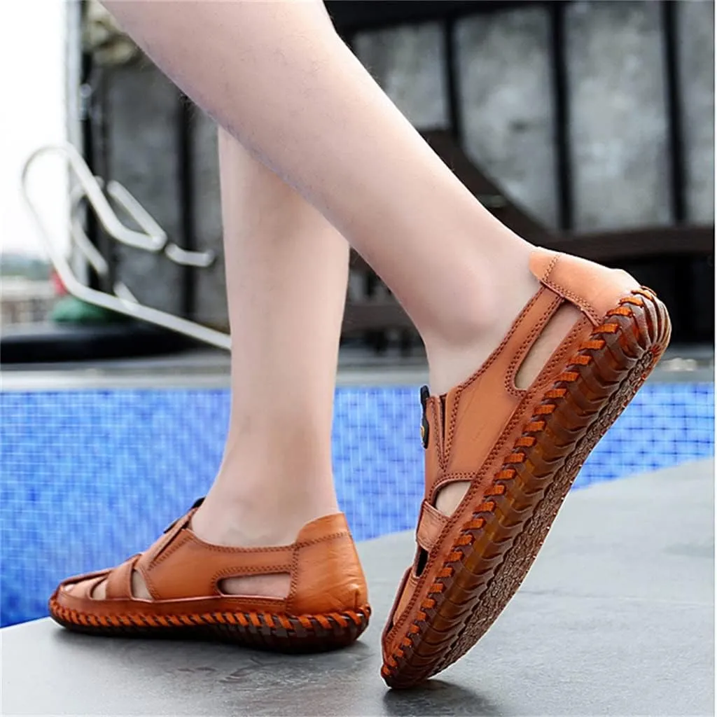 Men Sandals Real Leather Casual Beach Shoes Fisherman Leisure Trekking Non-Slip Breathable Slippers Hiking(48)