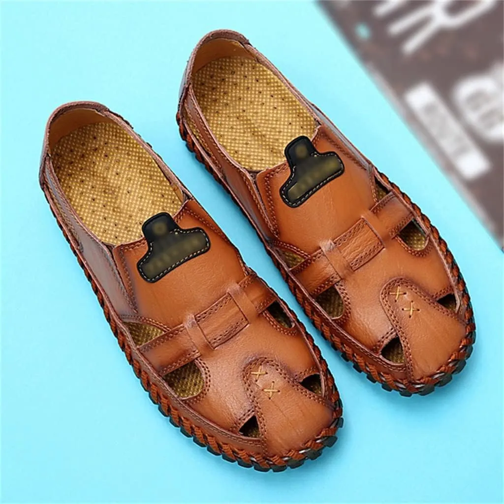 Men Sandals Real Leather Casual Beach Shoes Fisherman Leisure Trekking Non-Slip Breathable Slippers Hiking(48)