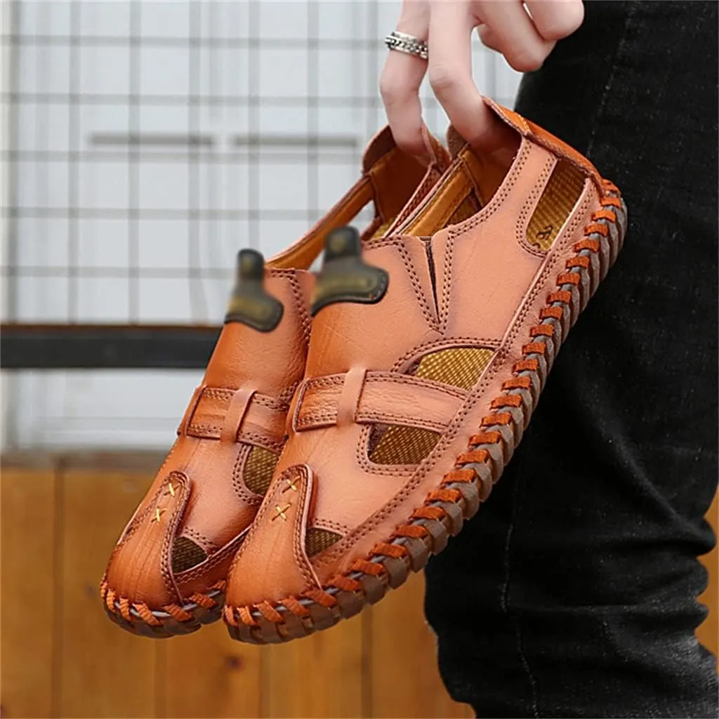 Men Sandals Real Leather Casual Beach Shoes Fisherman Leisure Trekking Non-Slip Breathable Slippers Hiking(48)