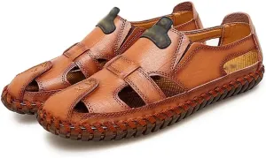 Men Sandals Real Leather Casual Beach Shoes Fisherman Leisure Trekking Non-Slip Breathable Slippers Hiking(48)