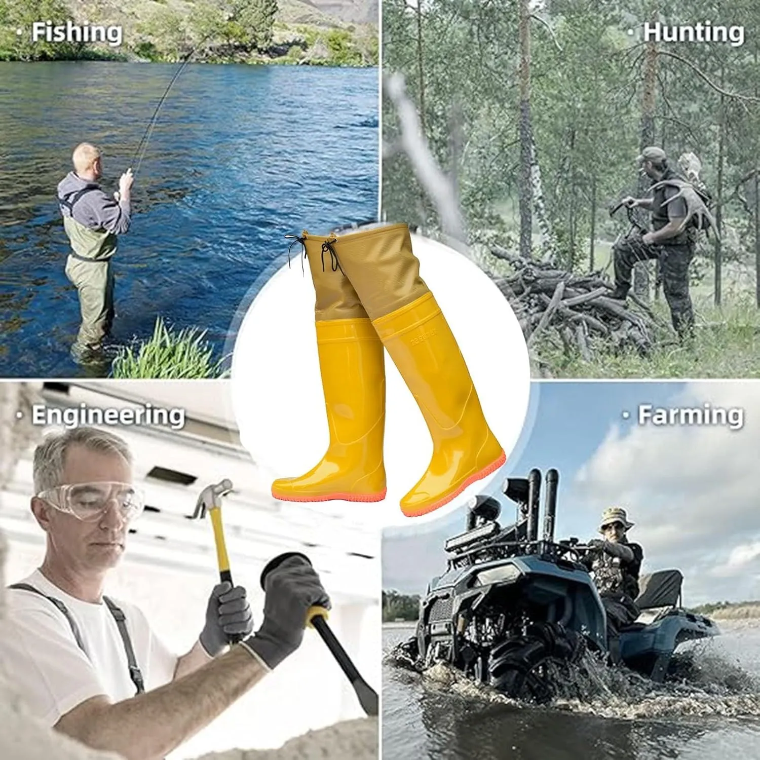 Men Women Hip Waders Boots for Fishing Hunting Lightweight PVC Waterproof Hip Boots Outdoor Rain Boots Knee High 60cm