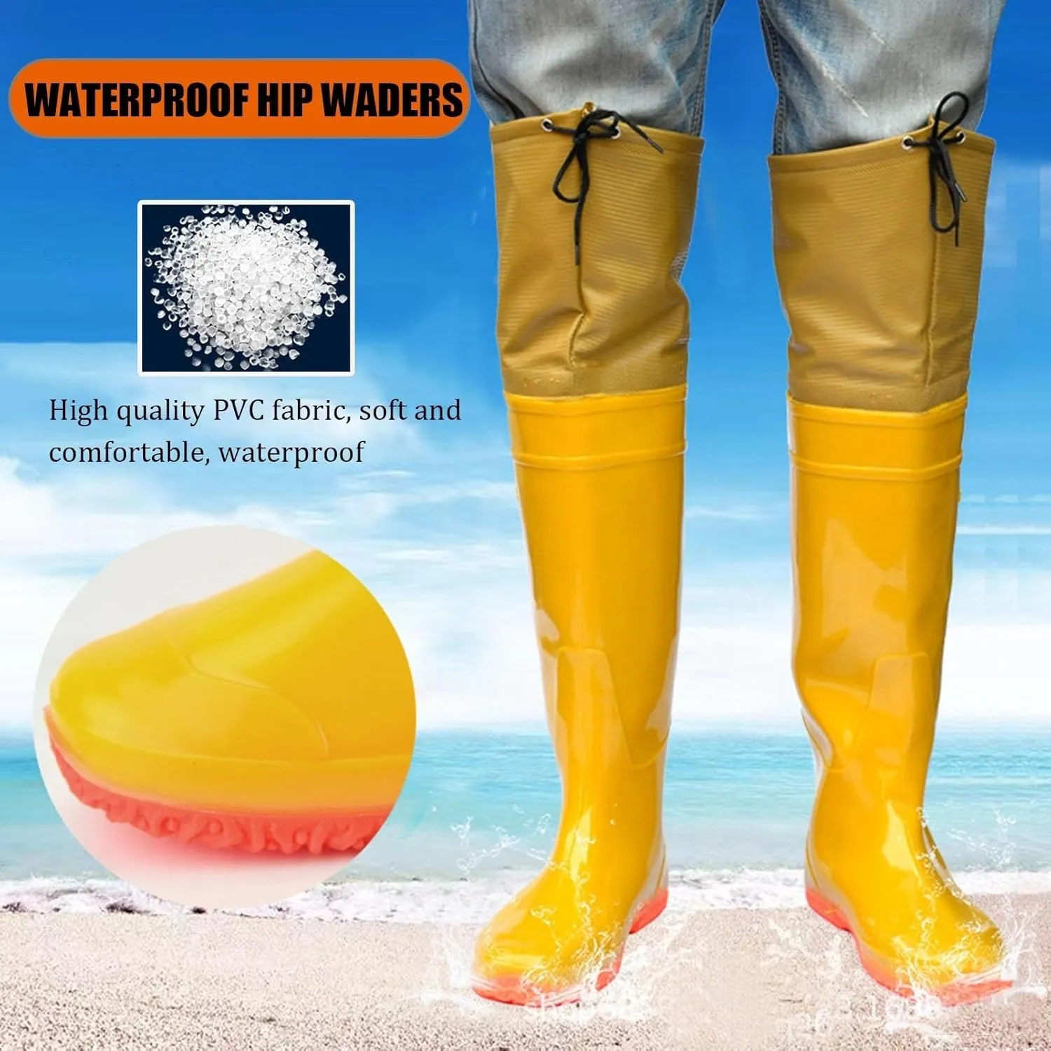 Men Women Hip Waders Boots for Fishing Hunting Lightweight PVC Waterproof Hip Boots Outdoor Rain Boots Knee High 60cm