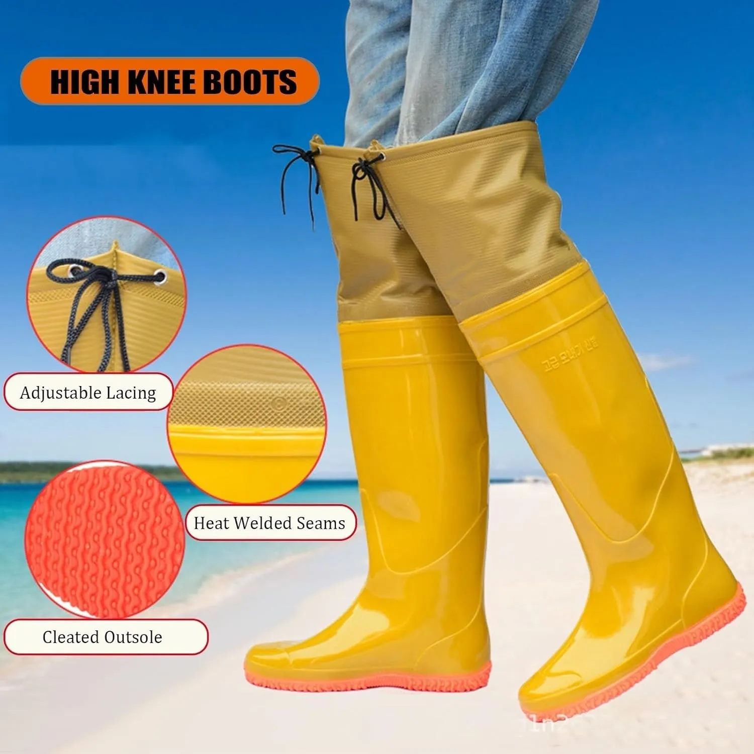 Men Women Hip Waders Boots for Fishing Hunting Lightweight PVC Waterproof Hip Boots Outdoor Rain Boots Knee High 60cm
