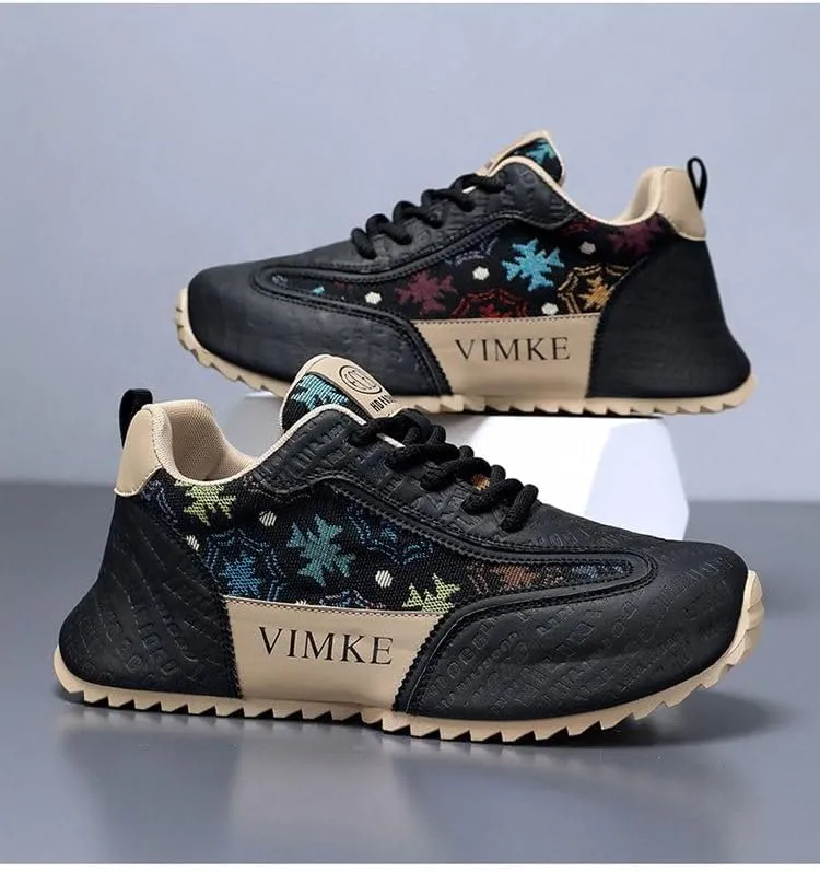 Men's Black Graphic Print Sneakers - Colorful Pattern Design, Non-Slip Rubber Sole & Lightweight Mesh Upper for Urban Casual Style