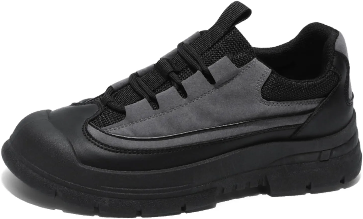 Men's Casual Sneakers Low-Top Leather & Breathable Mesh Chunky Sole Anti-Slip Walking Shoes with Flexible Cushioning for Business Casual & Daily Wear