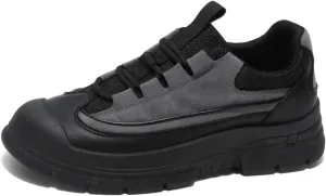Men's Casual Sneakers Low-Top Leather & Breathable Mesh Chunky Sole Anti-Slip Walking Shoes with Flexible Cushioning for Business Casual & Daily Wear