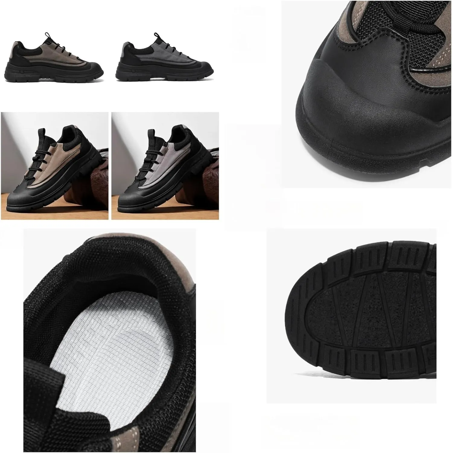 Men's Casual Sneakers Low-Top Leather & Breathable Mesh Chunky Sole Anti-Slip Walking Shoes with Flexible Cushioning for Business Casual & Daily Wear