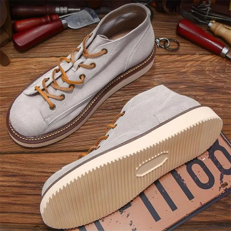 Men's Casual Workwear Windboard Shoes Casual Thick-Soled Lace-up Suede Breathable Comfortable Non-Slip Suitable for Daily Work Versatile Loose