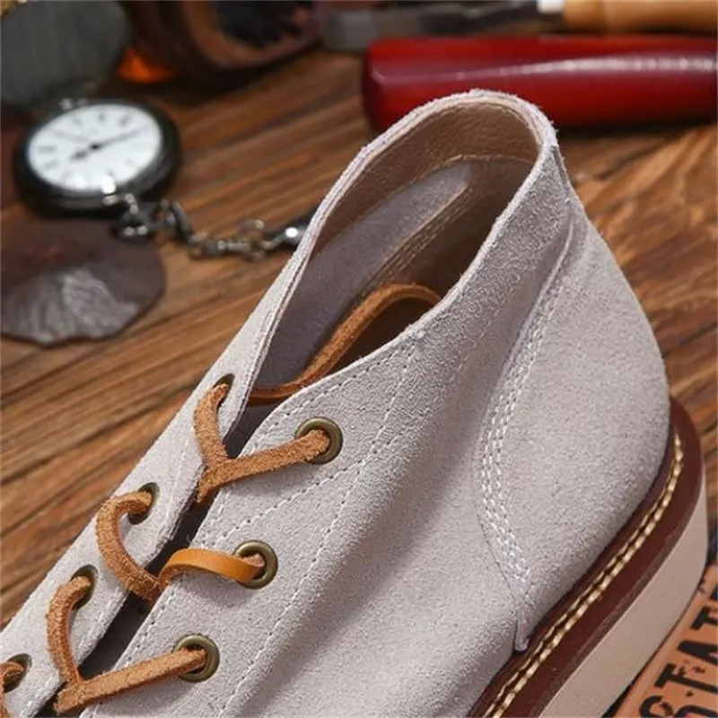 Men's Casual Workwear Windboard Shoes Casual Thick-Soled Lace-up Suede Breathable Comfortable Non-Slip Suitable for Daily Work Versatile Loose