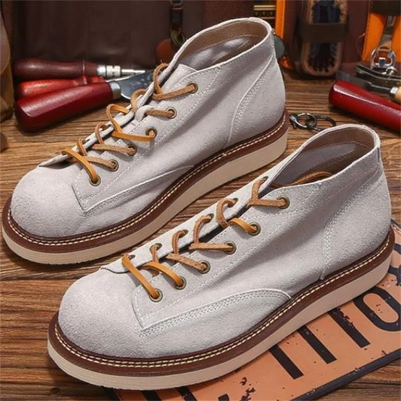 Men's Casual Workwear Windboard Shoes Casual Thick-Soled Lace-up Suede Breathable Comfortable Non-Slip Suitable for Daily Work Versatile Loose