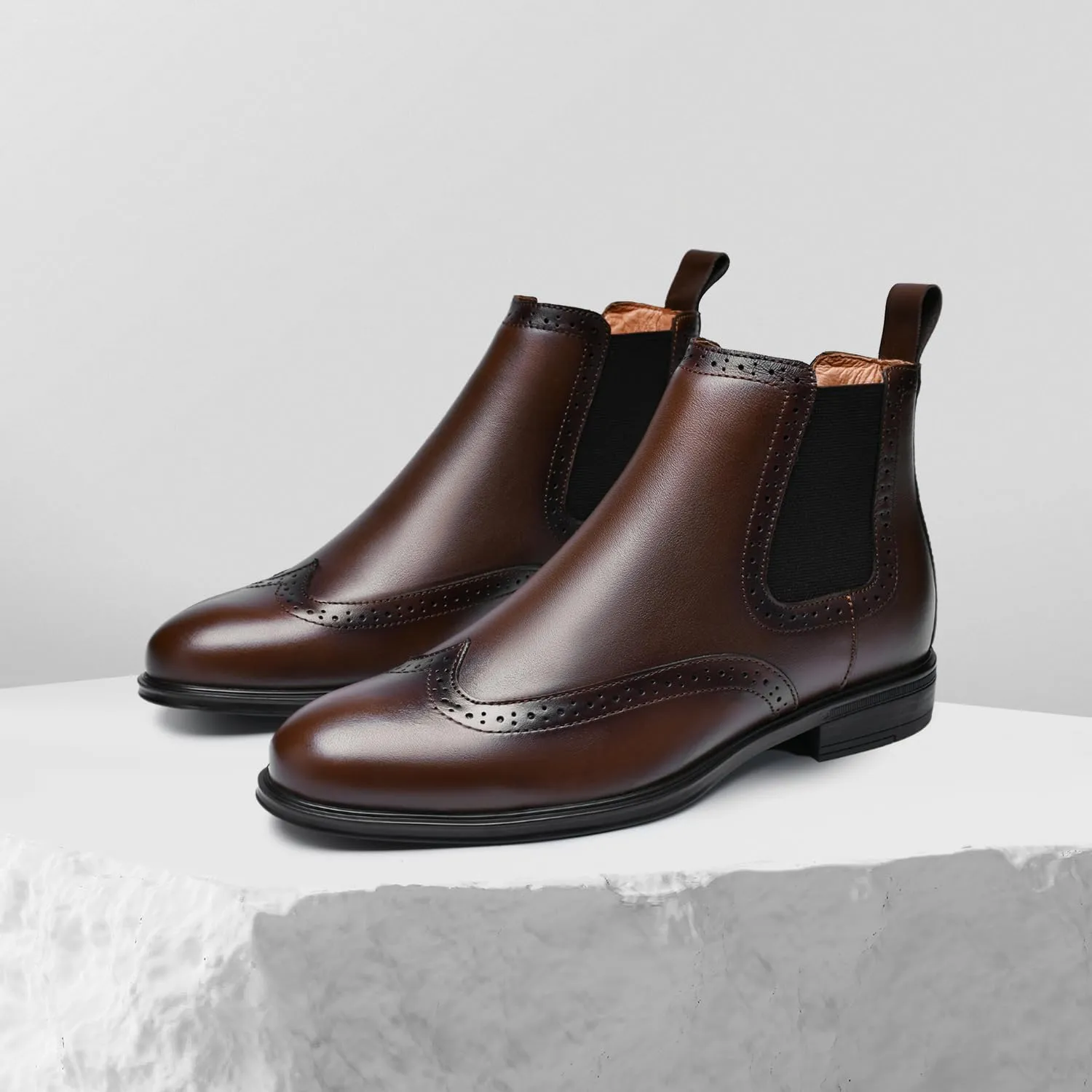 Mens Chelsea Boots,Dress Boots For Men,Slip-on Formal Dress Boots for Men Casual Ankle Boots Classic Brogue Style
