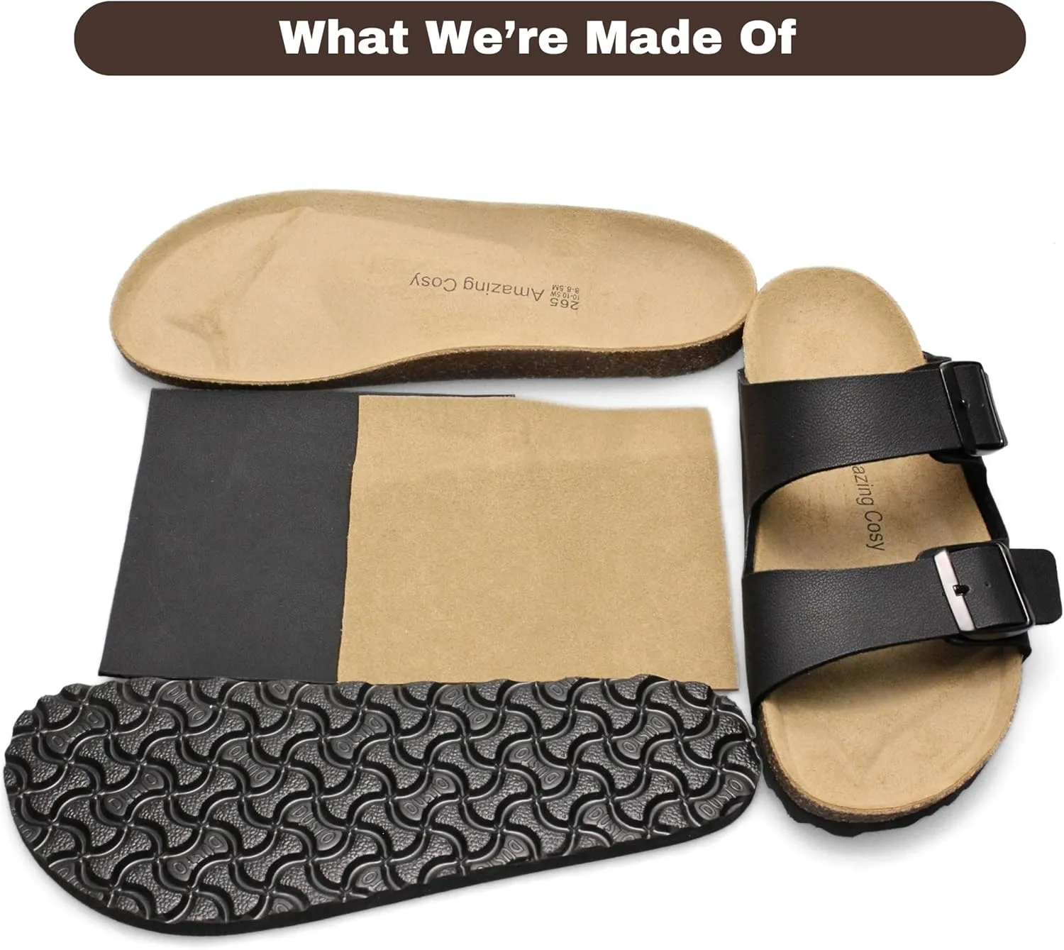 Men's Cork Footbed Slide Sandals, Arch Support Adjustable Buckle Cushioned Sandals, Comfy Summer Essentials