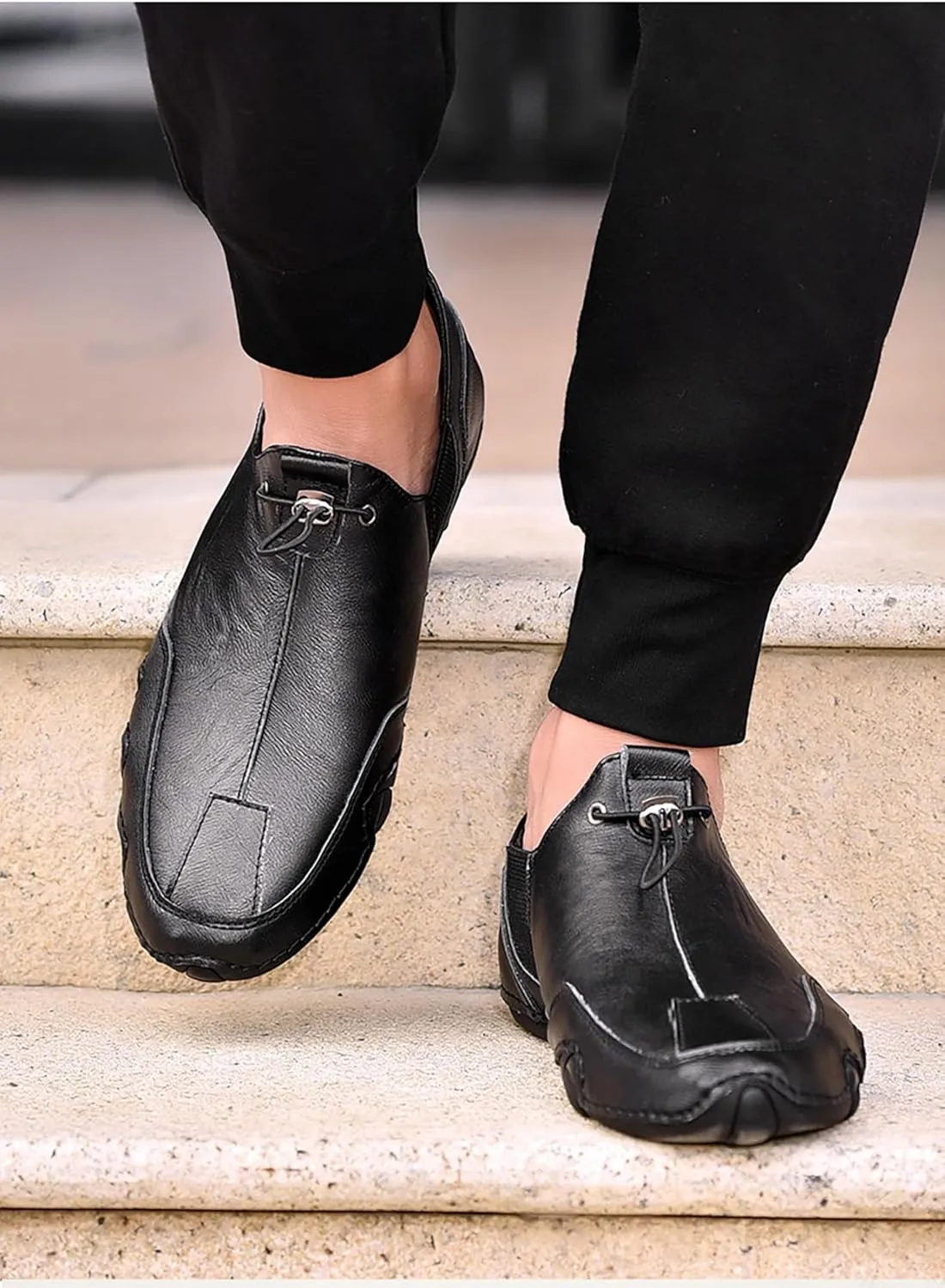 Men's Fashion Men Leather Loafers Flats Sewing Slip-On Casual Dressy Shoes Fall Trendy Walking