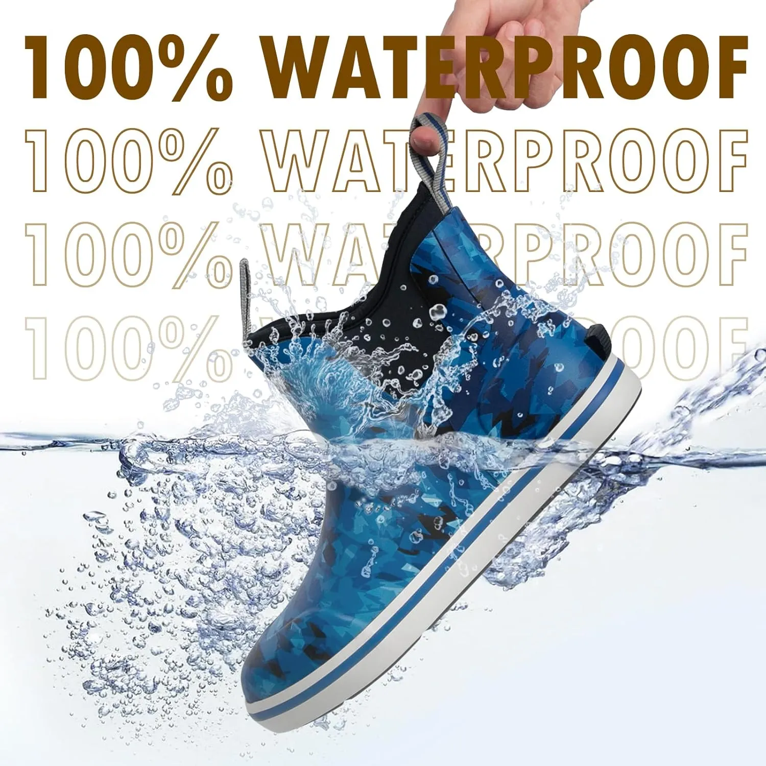 Men’s Fishing Boots, Waterproof Deck Boots Anti-Slip Rubber 3mm Breathable Neoprene Rain boots. Ideal for Fishing and Outdoor Activities