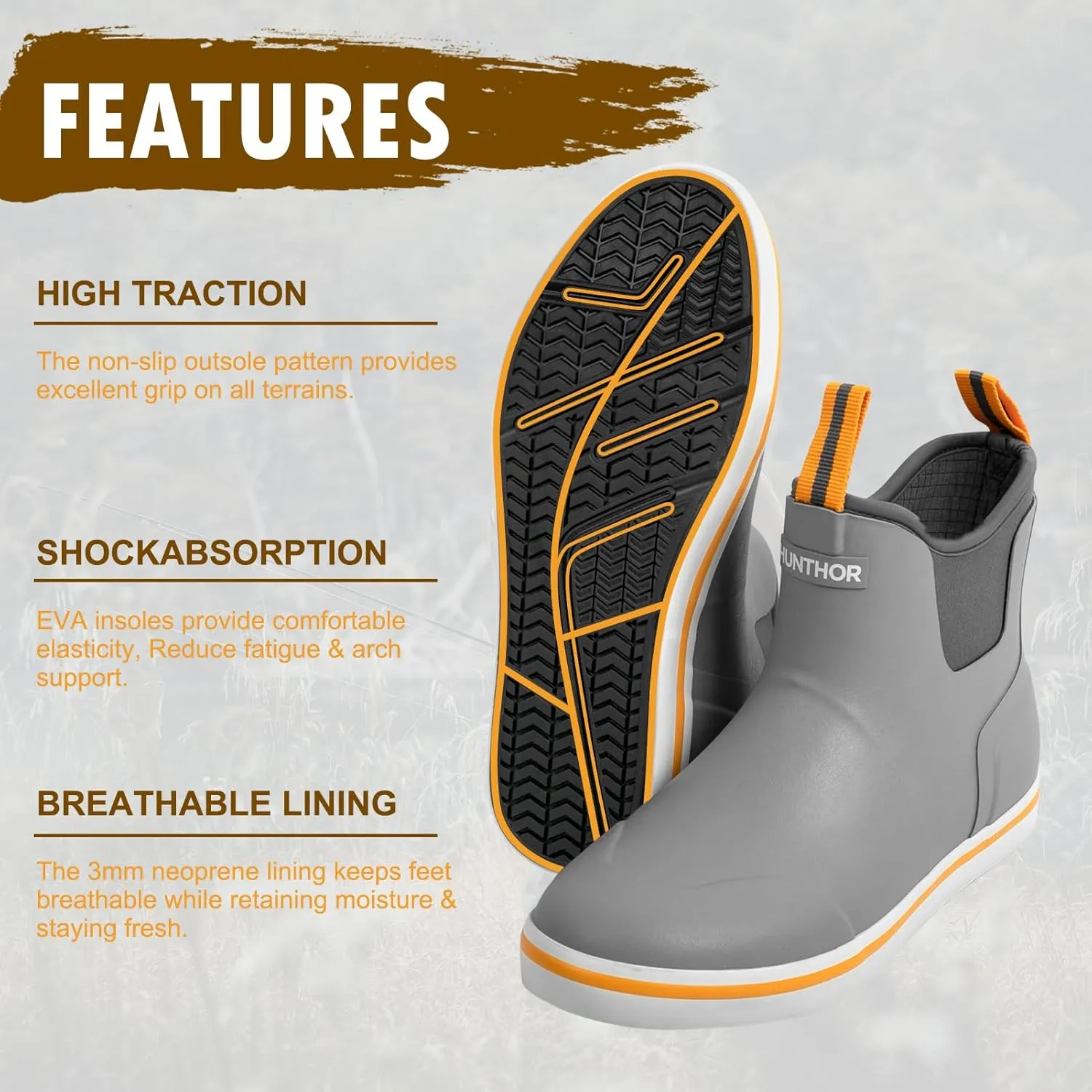 Men’s Fishing Boots, Waterproof Deck Boots Anti-Slip Rubber 3mm Breathable Neoprene Rain boots. Ideal for Fishing and Outdoor Activities
