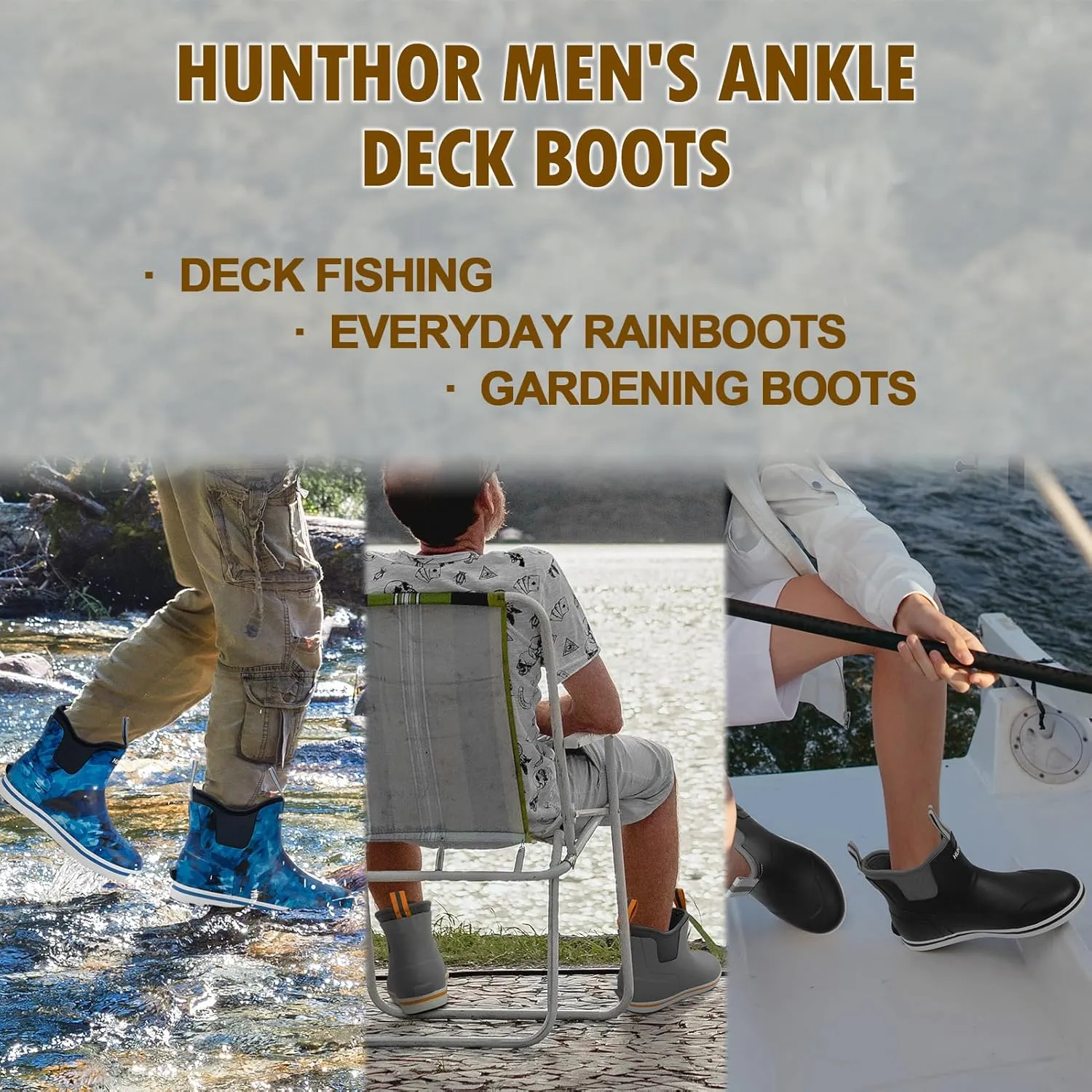 Men’s Fishing Boots, Waterproof Deck Boots Anti-Slip Rubber 3mm Breathable Neoprene Rain boots. Ideal for Fishing and Outdoor Activities