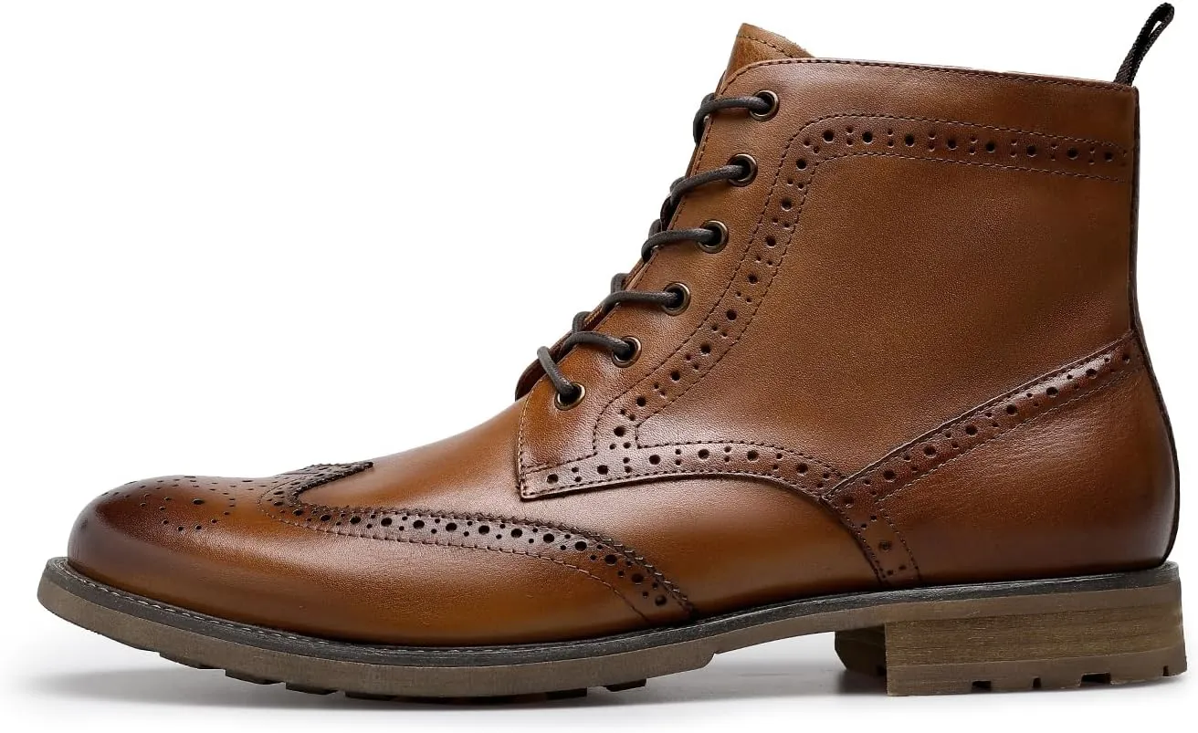 Men's Leather Boots with Brogue Design, Lace-Up Style, Composite Outsole