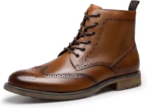 Men's Leather Boots with Brogue Design, Lace-Up Style, Composite Outsole