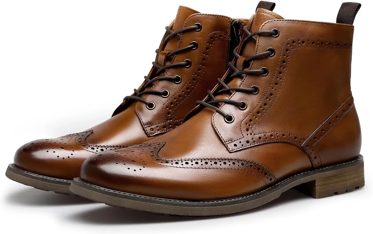 Men's Leather Boots with Brogue Design, Lace-Up Style, Composite Outsole