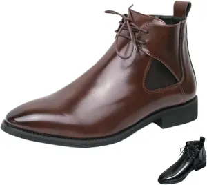 Men's Leather Comfortable Pointed Toe Chukka Boots Retro Classic Lace-up British Style Low Heel Oxford Chelsea Boots Casual Formal Business Dress Ankle Booties