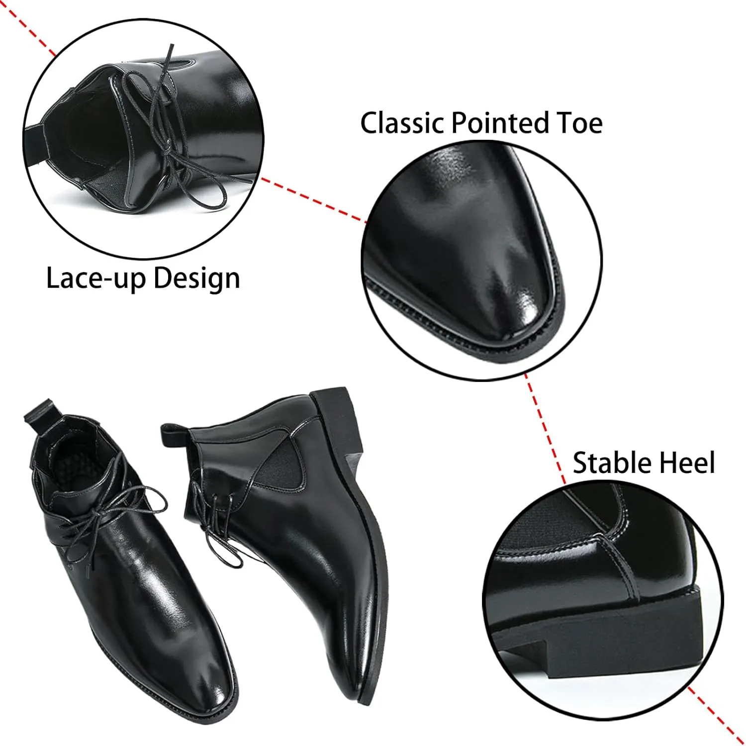 Men's Leather Comfortable Pointed Toe Chukka Boots Retro Classic Lace-up British Style Low Heel Oxford Chelsea Boots Casual Formal Business Dress Ankle Booties