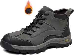 Men's Leather Waterproof Hiking Ankle Boots with Side Zipper Casual Lace Up Comfortable Arch Support Non-Slip Lug Sole Sneakers Booties Outdoor Trekking Climbing Boots