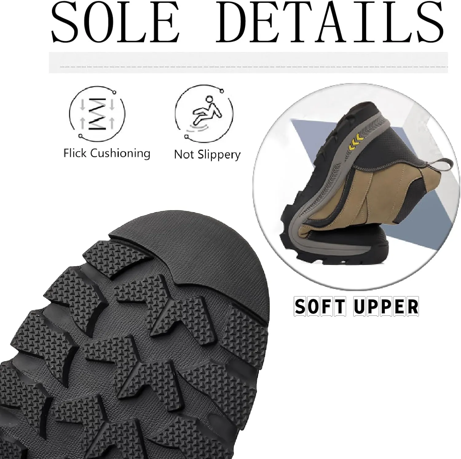 Men's Leather Waterproof Hiking Ankle Boots with Side Zipper Casual Lace Up Comfortable Arch Support Non-Slip Lug Sole Sneakers Booties Outdoor Trekking Climbing Boots
