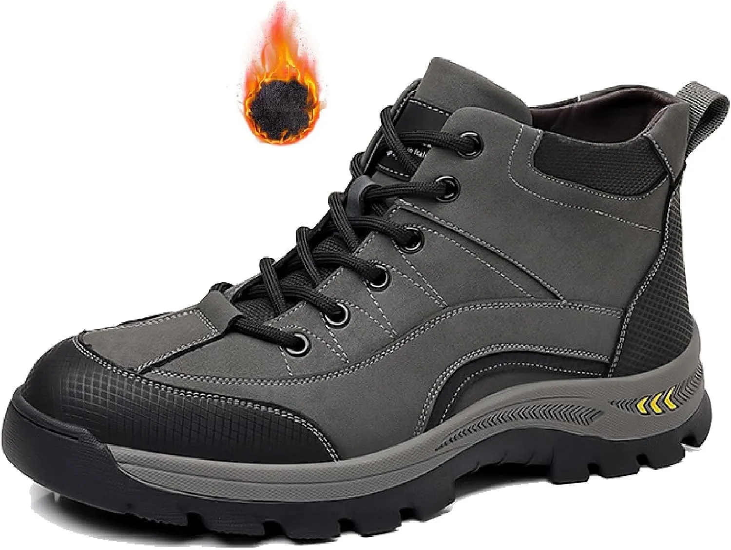 Men's Leather Waterproof Hiking Ankle Boots with Side Zipper Casual Lace Up Comfortable Arch Support Non-Slip Lug Sole Sneakers Booties Outdoor Trekking Climbing Boots