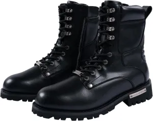 Men's Motorcycle Boot For Riding PU Leather Combat Boots For Men Waterproof Biker Boots with Lace-Up Side Zipper