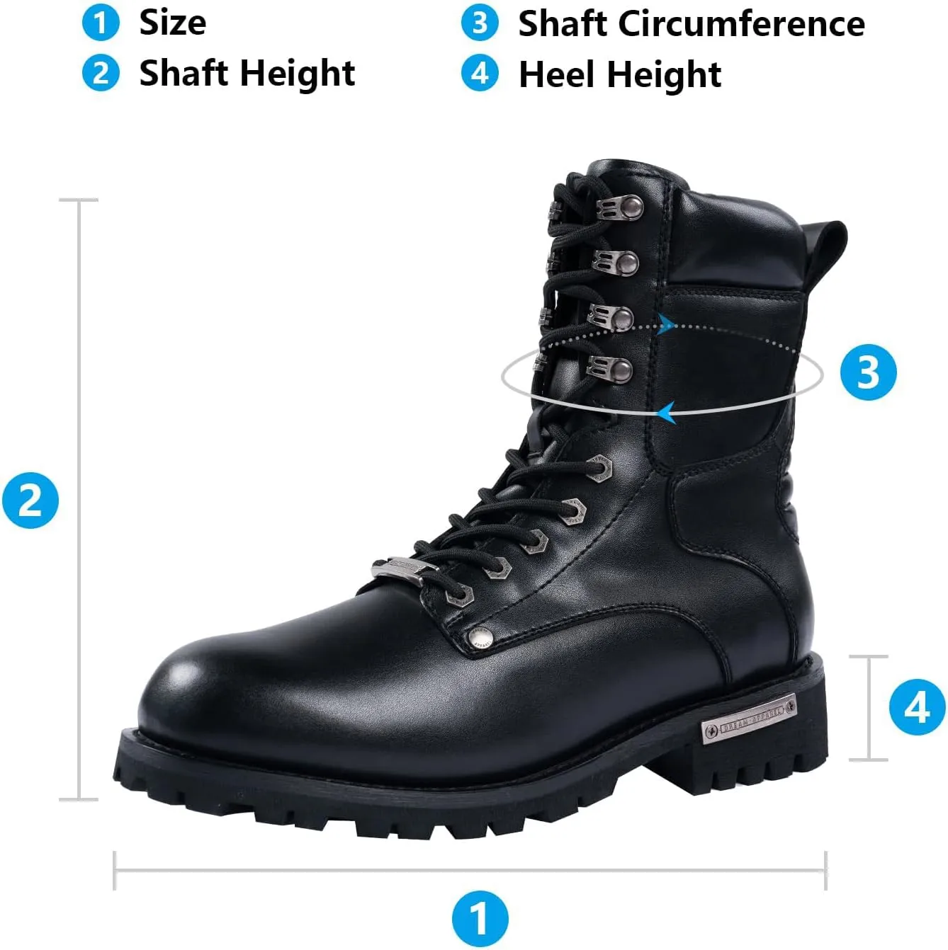 Men's Motorcycle Boot For Riding PU Leather Combat Boots For Men Waterproof Biker Boots with Lace-Up Side Zipper