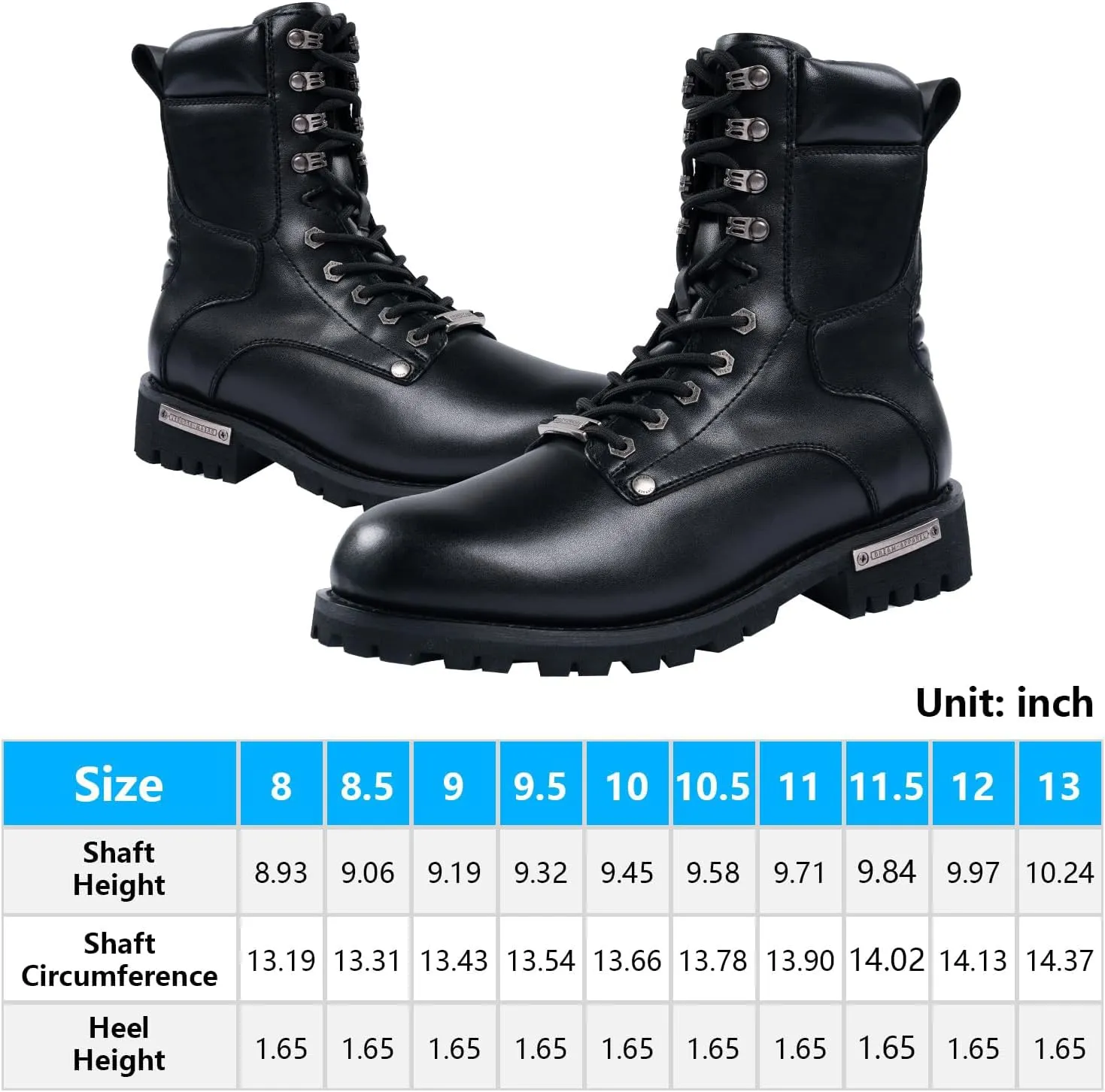 Men's Motorcycle Boot For Riding PU Leather Combat Boots For Men Waterproof Biker Boots with Lace-Up Side Zipper