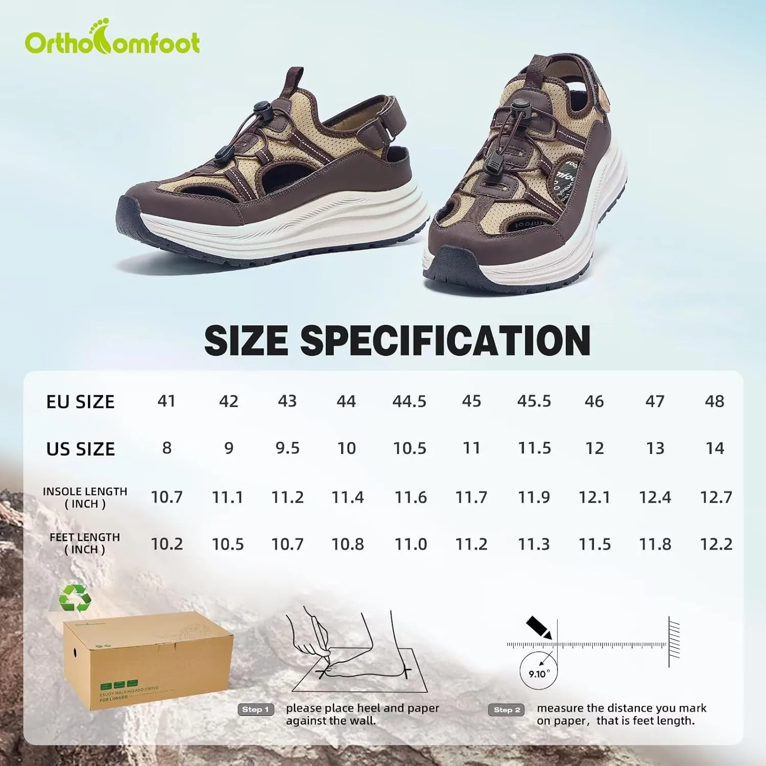 Men's Orthopedic Close Toes Hiking Sandals: Plantar Fasciitis Arch Support Adjustable Hook Loop Strap Athletic Sport Shoes, Comfortable Casual Camping Waterproof Summer Walking Sandals