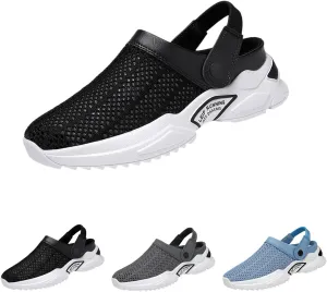 Men's Orthopedic Hollow-Out Summer Sandals,Breathable Knitted Mesh,Thick Sole Slip-On Knitted Clogs,with Arch Support