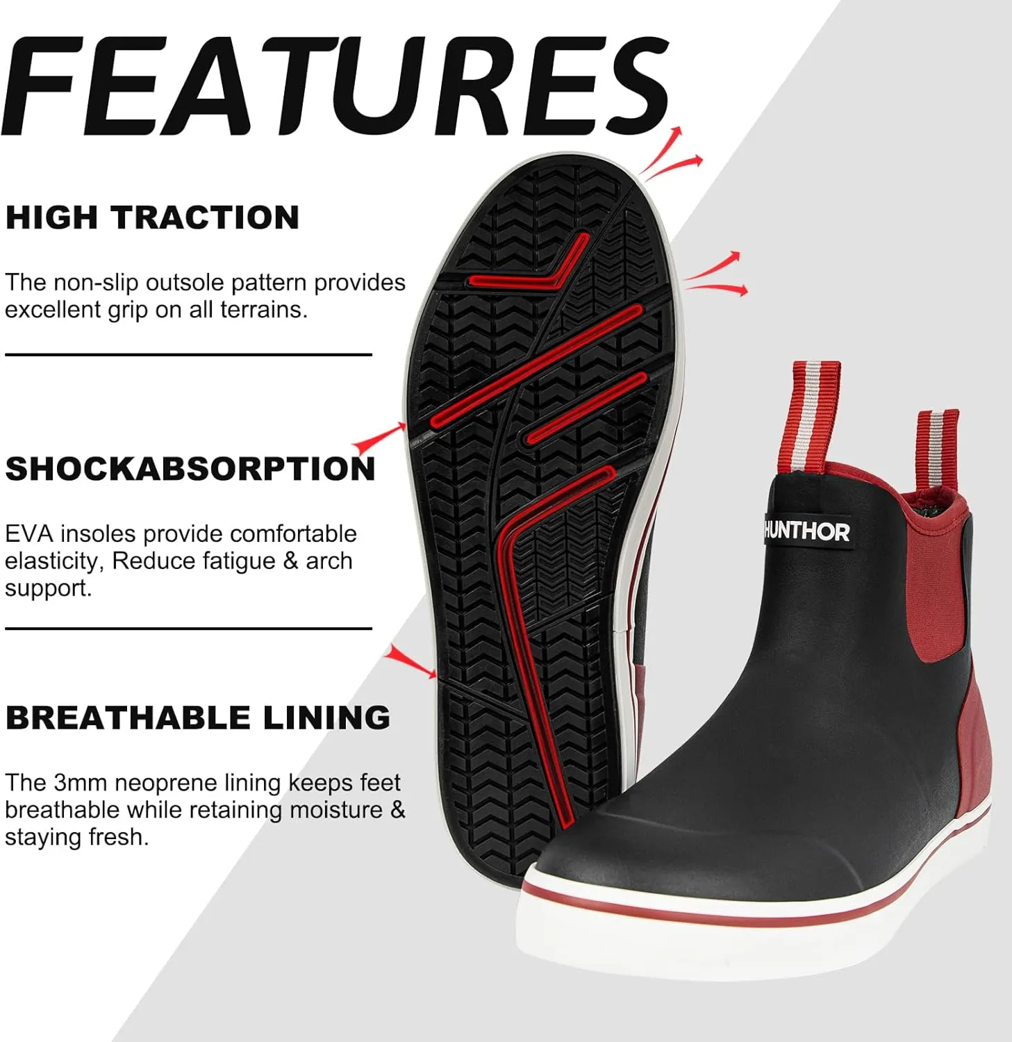 Men's Rain Boots, Waterproof Rubber Deck Boots, Anti Slip 3mm Neoprene Fishing Ankle Shoes for Outdoor Fishing, Boating （Size 7-14）