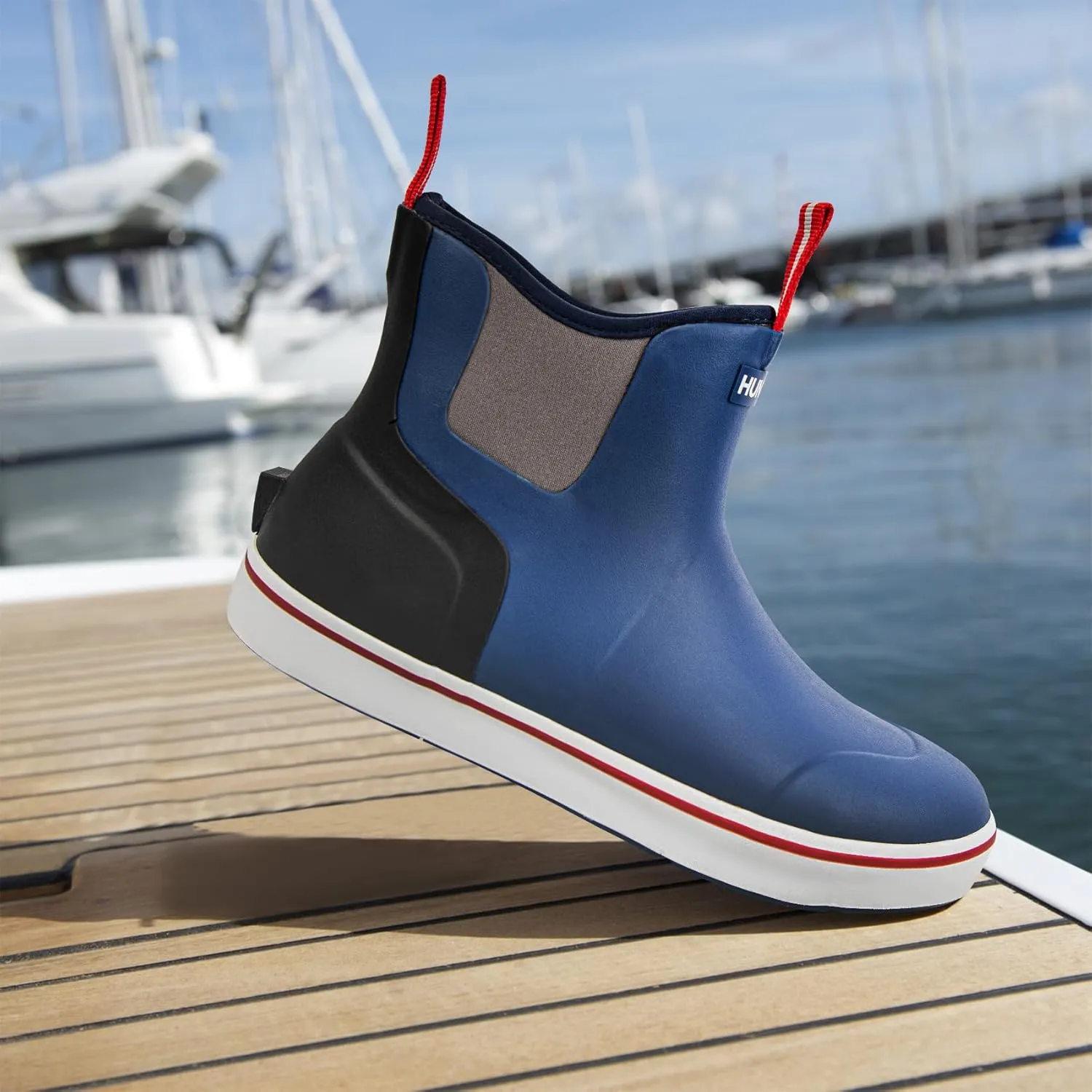 Men's Rain Boots, Waterproof Rubber Deck Boots, Anti Slip 3mm Neoprene Fishing Ankle Shoes for Outdoor Fishing, Boating （Size 7-14）