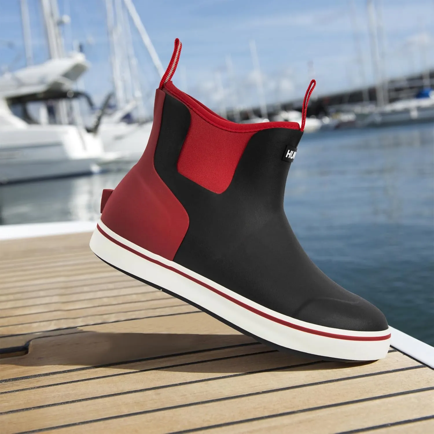 Men's Rain Boots, Waterproof Rubber Deck Boots, Anti Slip 3mm Neoprene Fishing Ankle Shoes for Outdoor Fishing, Boating （Size 7-14）