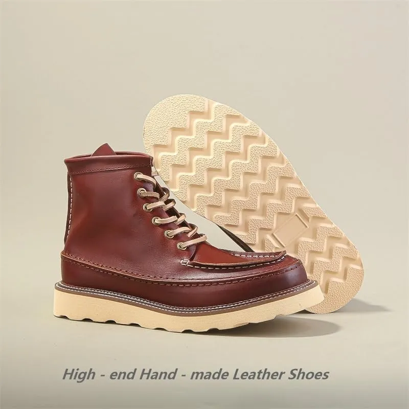 Men's Retro Lace-up Casual High-top Stitching Car Stitching Design Workwear Boots Height-enhancing Breathable Waterproof Suitable for Business Offices