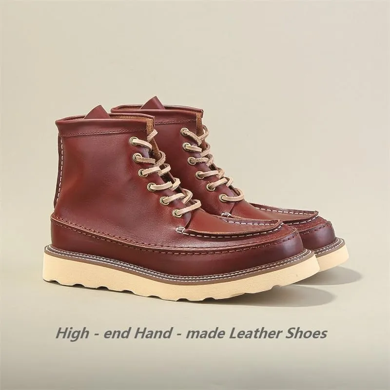 Men's Retro Lace-up Casual High-top Stitching Car Stitching Design Workwear Boots Height-enhancing Breathable Waterproof Suitable for Business Offices