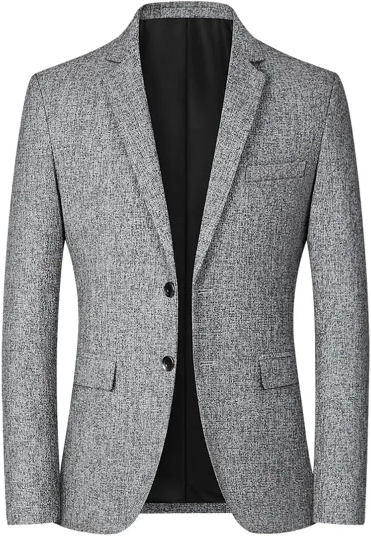 Men’S Single Breasted Notched Collar Long Sleeve Regular Length Business Casual Blazer